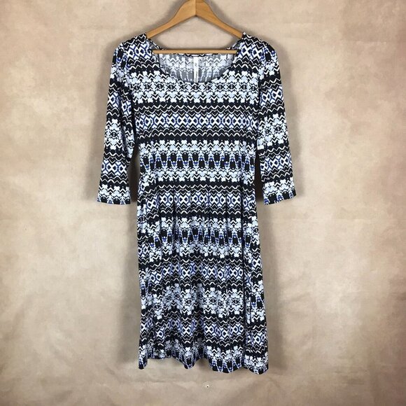 NY Collection Geo-Patterned 3/4-Sleeve Jersey Dress NWT Medium Petite - Picture 10 of 11